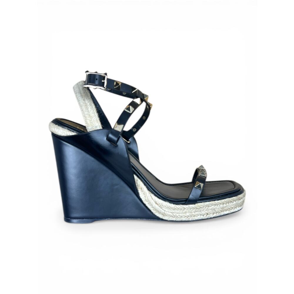 Valentino Garavani Rockstud Espadrille Wedge Sandals Black 39.5 - Picture 9 of 9